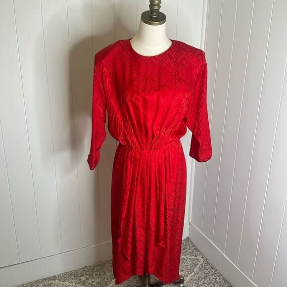 Vintage Lauren Alexandria Women's 10 Red 100% Silk Eveningwear Maxi Dress Gown - Picture 1 of 13